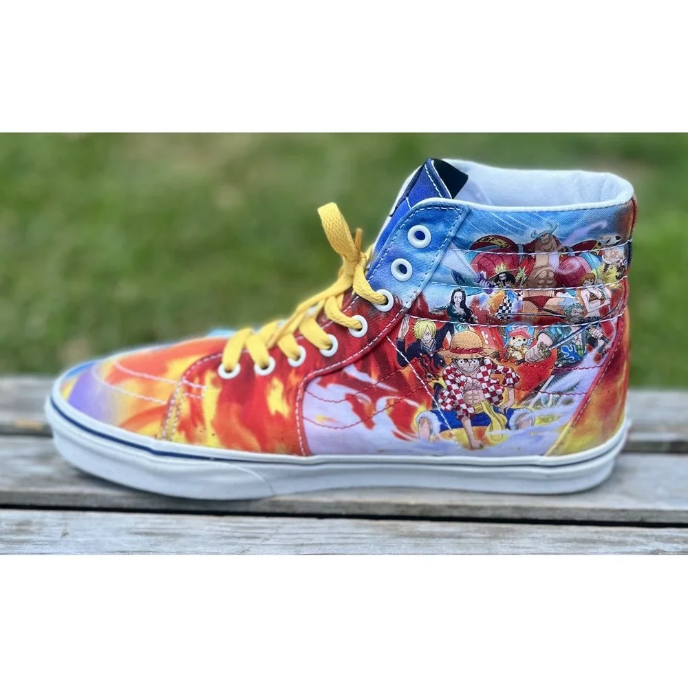 Vans Sk8-Hi Shoes Mens Size 9.5 One Piece Anime Custom High Top Yellow Laces Art